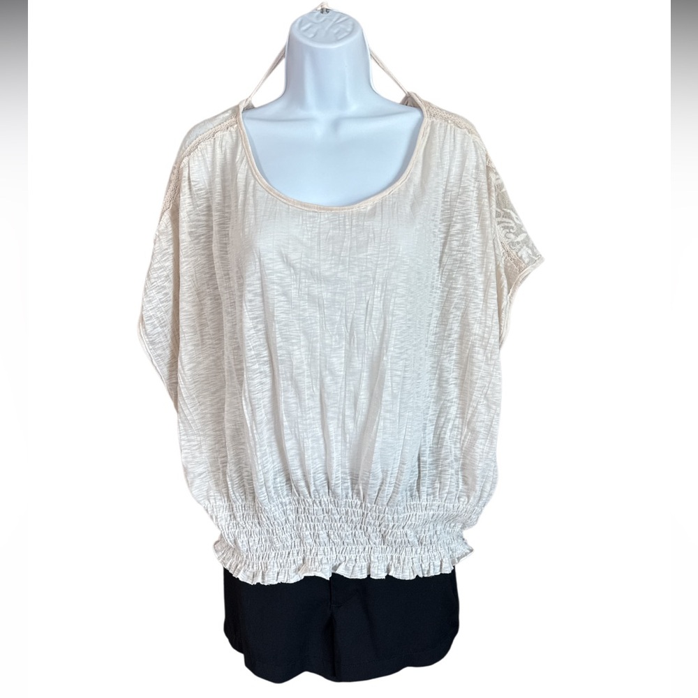 Free People Crinkle Sheer Smocked Waist Popover Dolman Sleeve Top, Medium